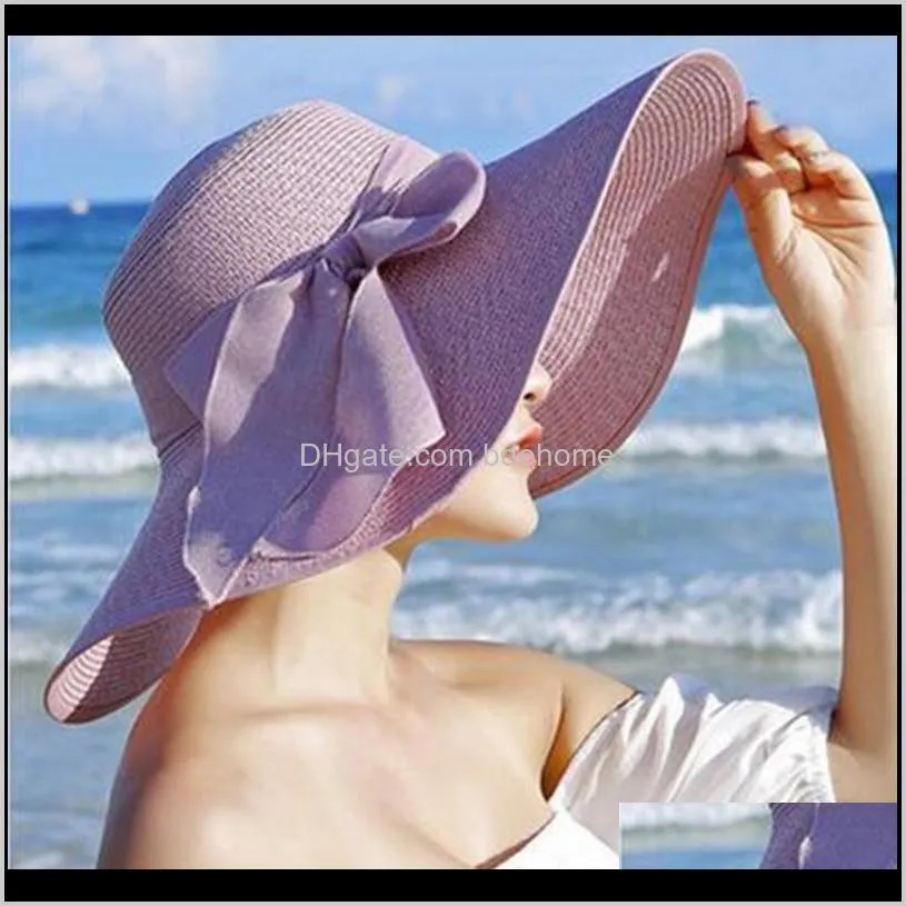 summer straw hat women wide brim beach sun hats floppy new bowknot folding beach hats caps 2021