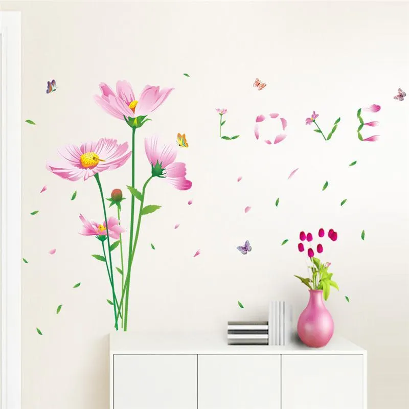 beautiful daisy flowers love wall decals home decorative stickers wedding party living bedroom mural art 3d post wallpaper 060. 210420
