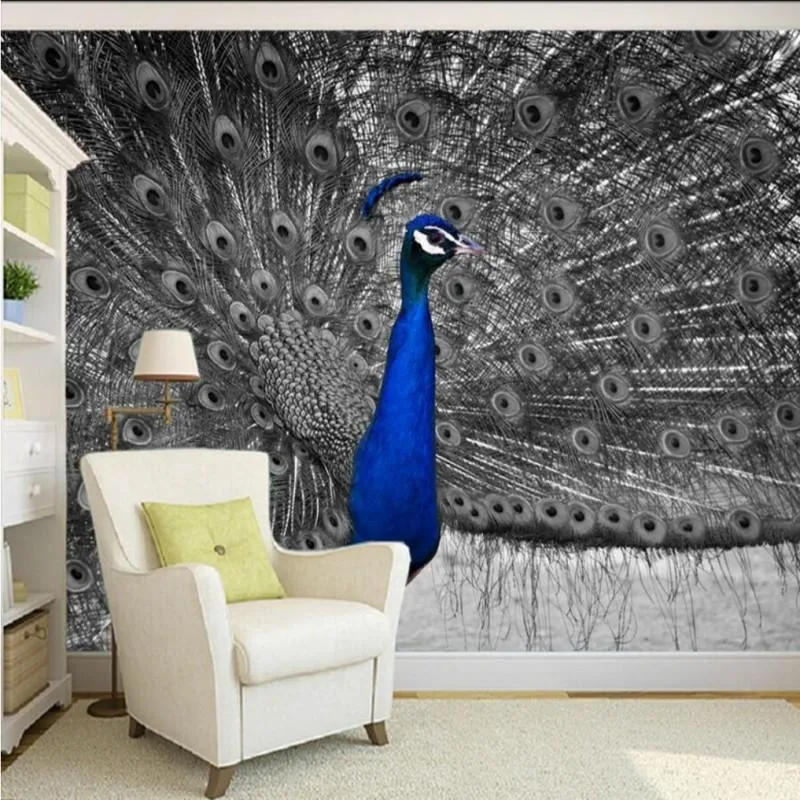 Duvar Kağıtları Bırak Po Duvar Kağıdı 3D Stereo Özel Güzel Tavuskuşu Açık Ekran Modern TV Backdrop Lobi Studio Mural