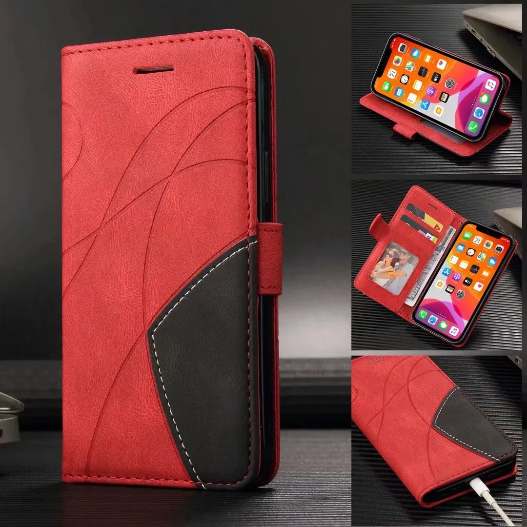 Wallet Phone Cases for iPhone 14 13 12 11 Pro XR XS Max 7 8 Plus Dual Color Stitching PU Leather Flip Kickstand Cover Case with Cards Slots