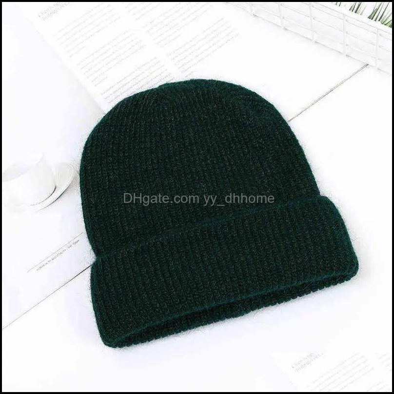 Women Winter Hat Knitted Beanie Hat Cashmere Knitted Hats for Women Cap Winter Autumn Rabbit Fur Ladies Solid Beanies Bonnet 211228