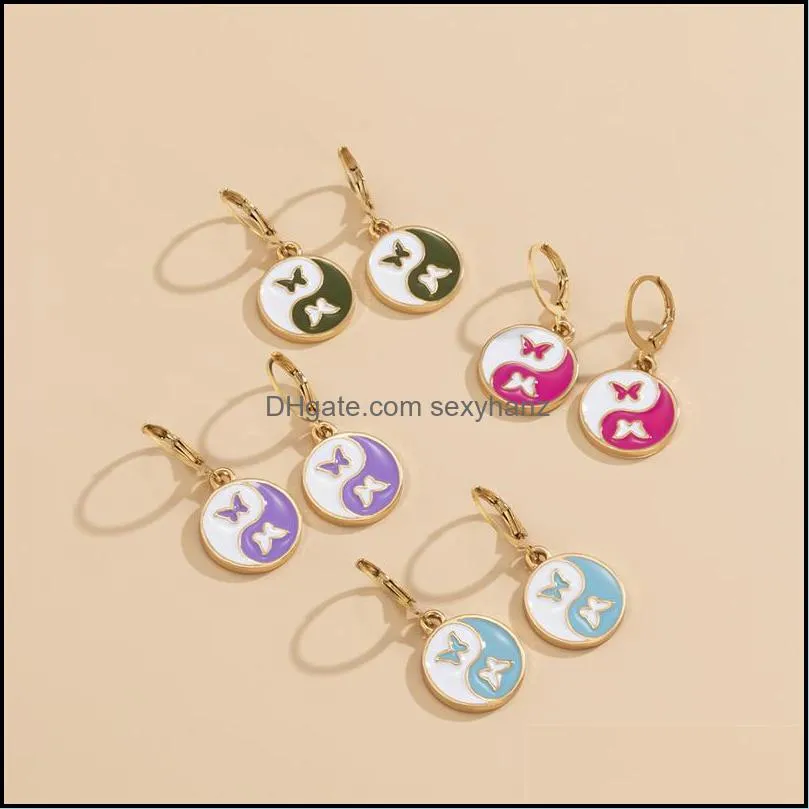 Yamog Colorful Butterfly Tai Chi Charm Earrings Women Oil Drop Round Animal Ear Buckle European Retro Alloy Circle Party Earring Jewelry Accessories 4