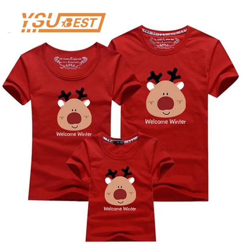 Julkläder kortärmad bomullst-shirt ser familjen matchande kläder 210417