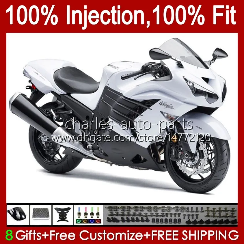 Injection Fairings For KAWASAKI NINJA ZZR 1400 CC ZX 14R 14 R ZZR1400 06-11 4No.40 ZX14R 06 07 08 09 10 11 ZZR-1400 ZX-14R 2006 2007 2008 2009 2010 2011 OEM Bodys white glossy