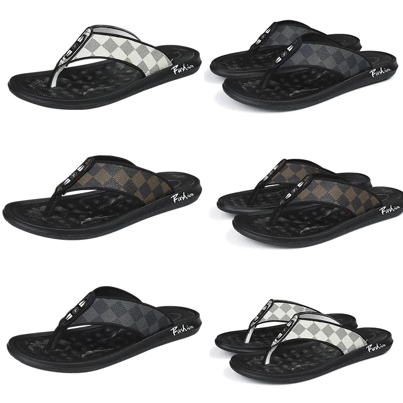 Luxe geruite patroon slippers ontwerper heren antislip lederen zwart wit bruin glijbanen sandalen zomer strand casual flip flops