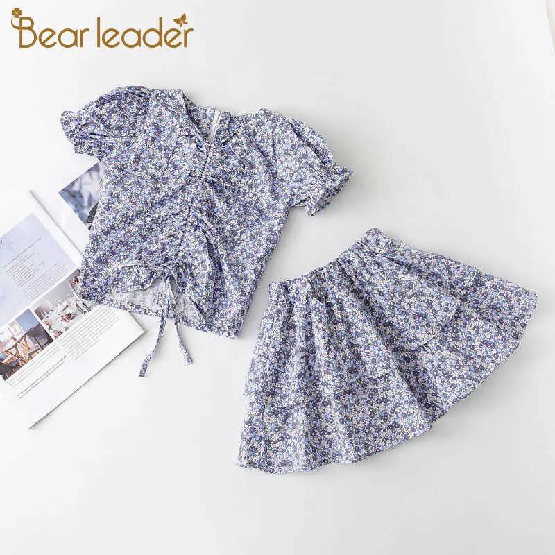 Bear Leader Girls Casual Floral Odzież Zestawy 2021 Moda Lato Moda Kwiat Baby Drukuj Top i Spódnicy Stroje 2szt Drugi Odzież Y0705