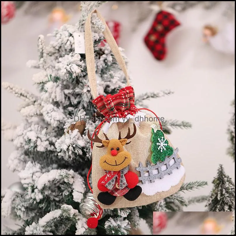 Christmas Drawstring Candy Gift Goodie Bags with Handles Snowman Reindeer Santa Sacks for Kids Party Favors PHJK2110