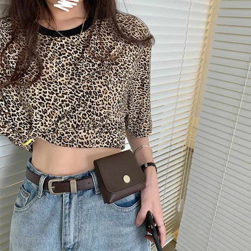 summer korean ins style leopard print short sleeve t shirts womens tee shirt femme women tops (x1471) 210423