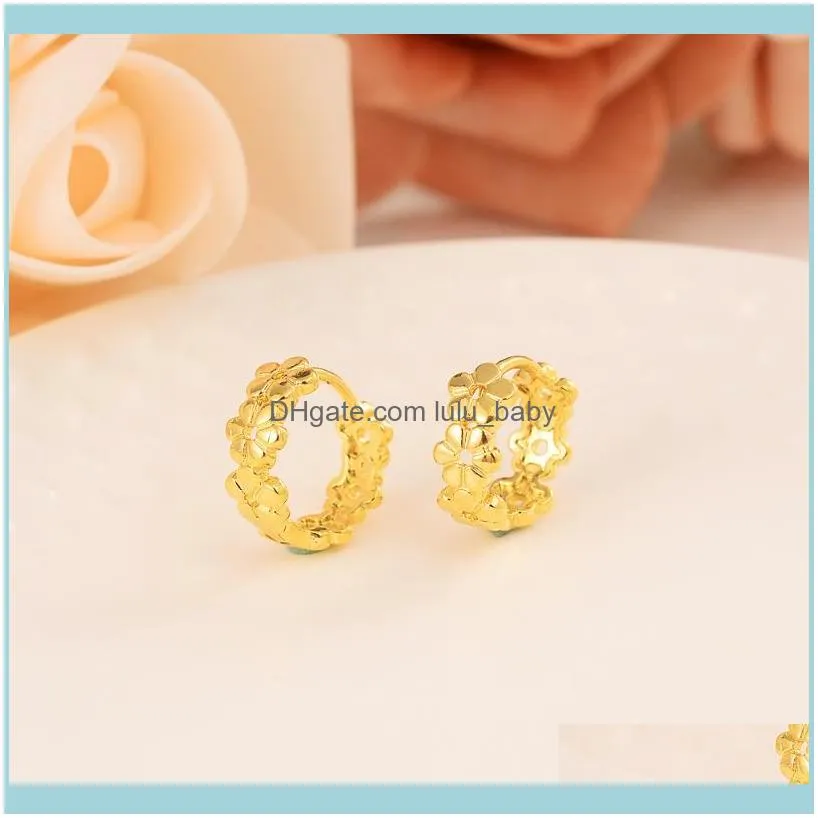 Gold Trendy Flower Hoop Earrings For Women Kids Filled Concave And Convex Pageant Fashion Jewelry Gifts & Huggie