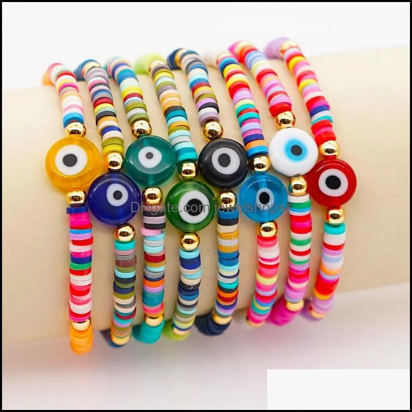 Bracelets de charme joias de joias de olho turco femme Olhos gregos para mulheres Vintage Polímero polímero argila Heishi Disco PSERAS BOH
