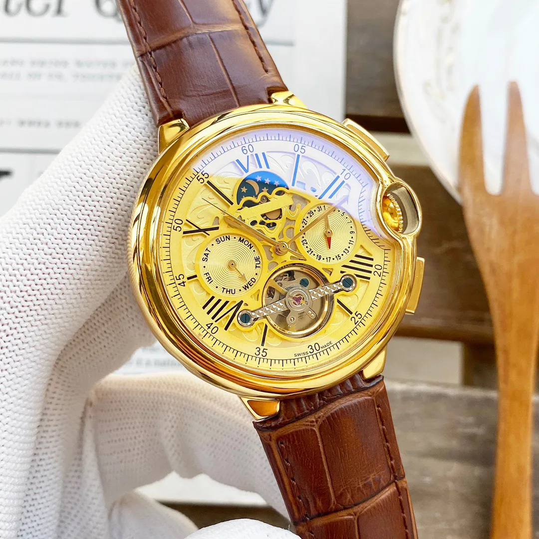 Relógios masculinos de alta qualidade moda bezerro pulseira lua fase daydate mecânico automático pulso watche2004