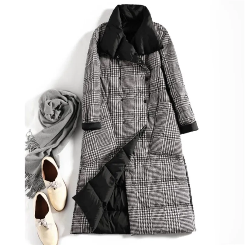 SEDUTMO Winter Long Womens Down Jackets Ultra Light Coat Thin Double Sided Plaid Spring Slim Puffer Jacket ED931 211007