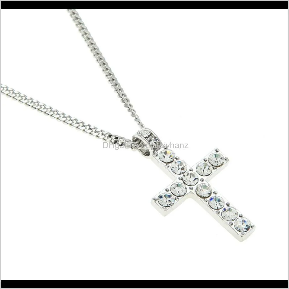 hip hop cross pendant men women jewelry iced out gold silver plated bling rhinestone crystal cross pendant necklace chain