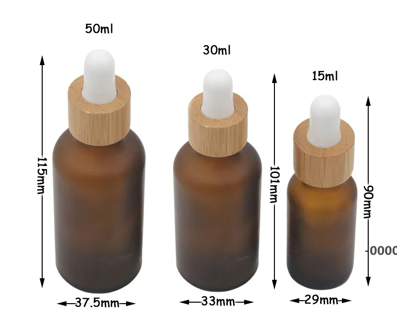 젖빛 앰버 흰색 유리 dropper 병 15 ml 30 ml 50ml 대나무 모자 1oz 나무 에센셜 오일 병 RRF11411