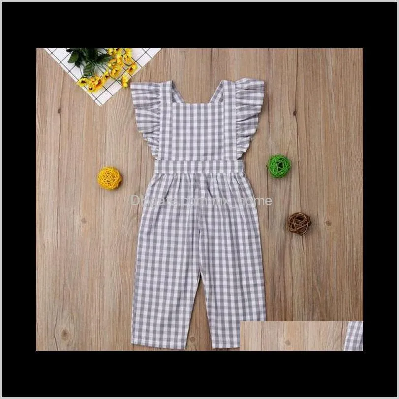 newborn baby girls romper new summer fashion plaid ruffle sleeveless jumpsuit playsuit overalls clothes outfits 6m-5y