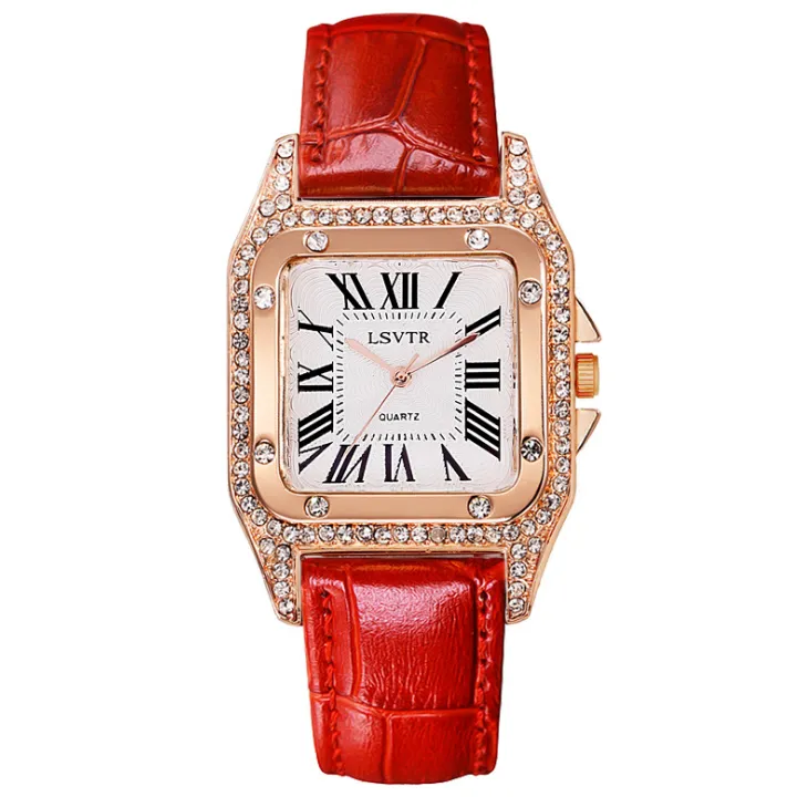 Relógio feminino vintage strass moda estudante relógios de quartzo cinto de couro real quadrado diamante inserção das mulheres relógios de pulso304x