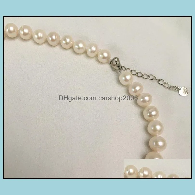 9-10mm Beaded Necklaces Natural White Baroque Pearl Necklace 18 Inch Women`s Gift Jewelry