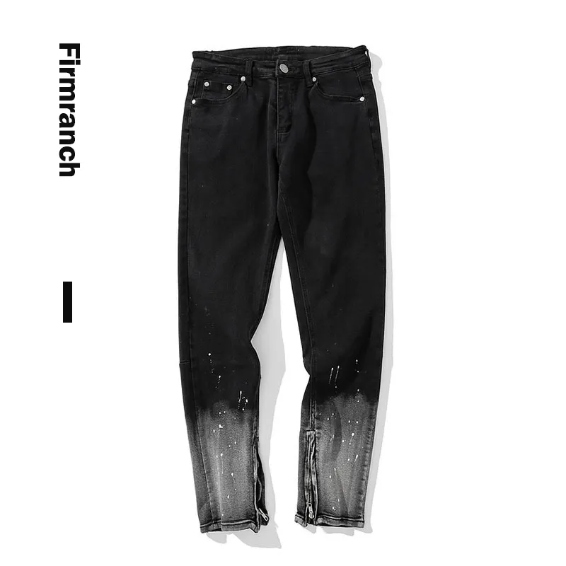 Wirstranch Men / Women Vibe Black for Men High Street Splash-Ink مكدسة جينز أوم zip up Pant Moto Trouse