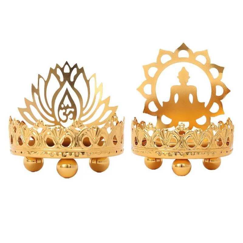 Stearinljushållare Retro Hollow Carved Tealight Holder Buddha Ghee Lamp Light Desktop Ornaments Home Office Decoration