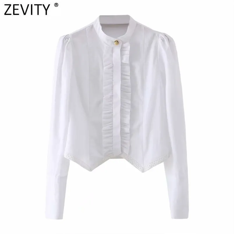 Kvinnor Sweet Agaric Lace Design Vit Smock Blus kontor Lady Stand Collar Chic Shirts Business Femininas Tops LS7692 210420