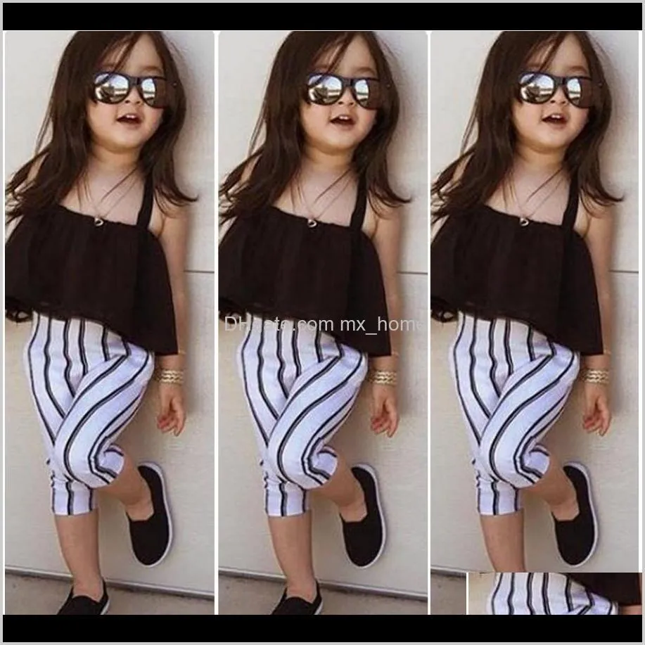 2019 summer girls clothing sets children black top+striped pants 2pcs set kids suit girl outfits 80-90-100-110-120cm