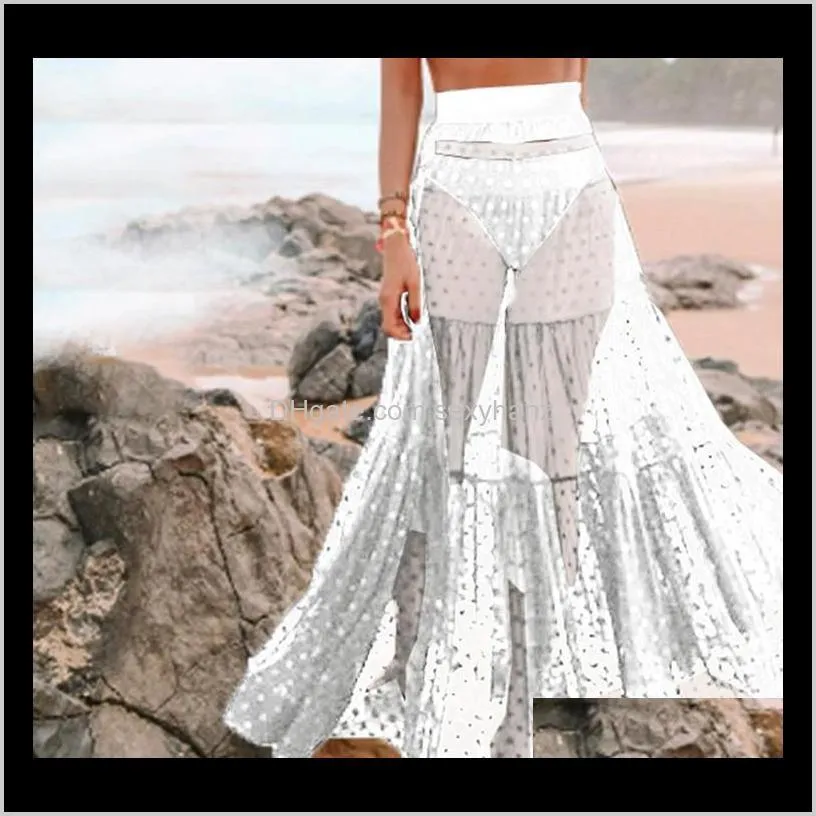 women summer sexy perspective lace skirt gothic dot high waist bohemian skirt fashion beach style long skirts jupe femme