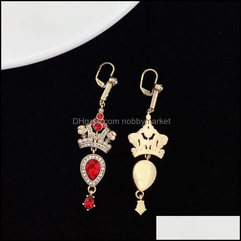 Crown Eardrop for Women Night Club Party Ladies Charm Luxury Red Rhinestone Ladies Earrings