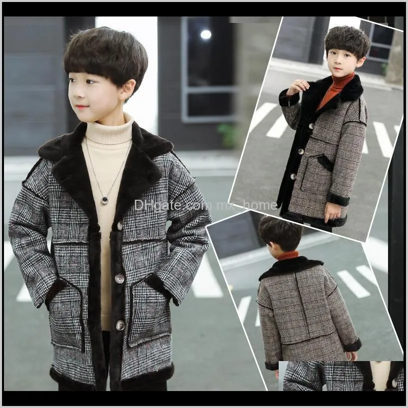 children`s clothing boy jacket winter thick stitching woolen coat fashion british style windbreaker lapel outwear 3-12 years old