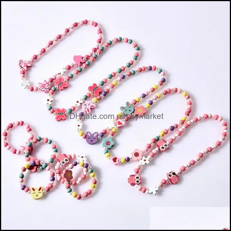 Earrings & Necklace Kids Creative Stylish Cartoon Colorful Animal Shape Bracelet Jewelry Set For Children (Style 5)