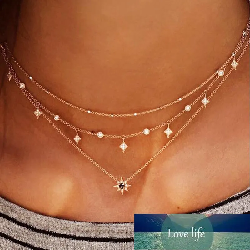 Tocona Charm Shiny Gem Crystal Star Bead Chain Tassel Pendant Multilayer Clavicle Neckace Women Boho Gold Party Jewelry Gift6568 Factory price expert design