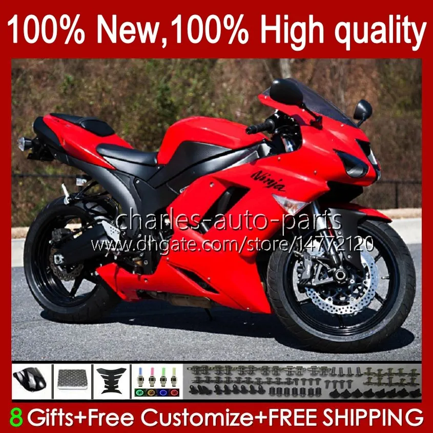 KawasakiのためのボディワークNinja ZX 636 600 CC ZX600 ZX-636 ZX-600オートバイの本体10NO.136 ZX 6R 600CC 6 R ZX6R 07 08 ZX-6R ZX600C 2007 2008 ZX636 07-08フェアリングキットファクトリーレッド