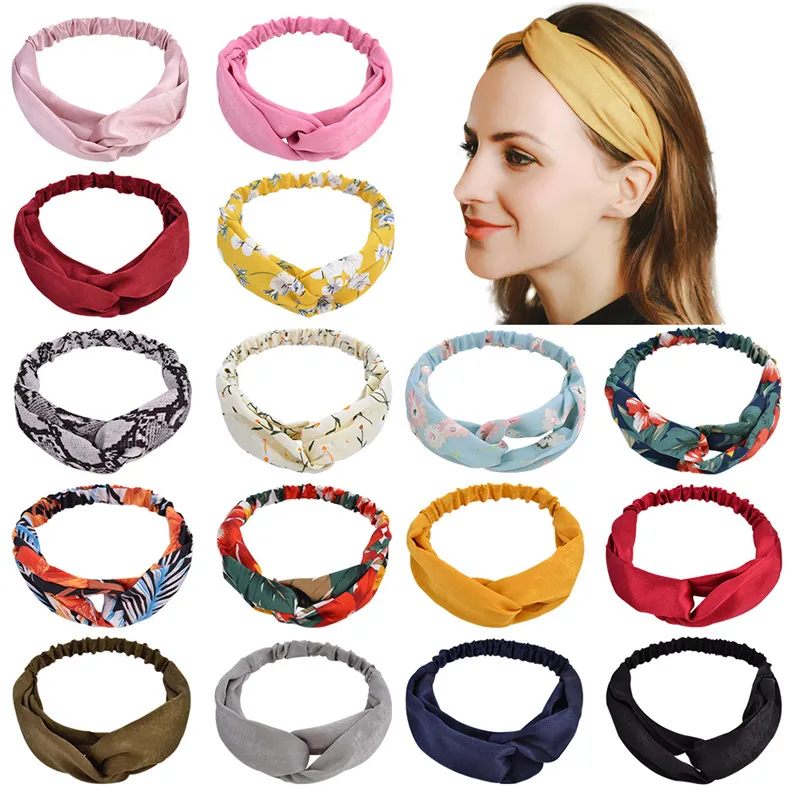 dyeing printing knot headbands cross wide edge elastic headband small fresh floral headdress wholesale Multicolor optional