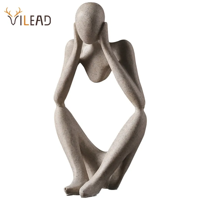 VILEAD Nordique Penseur Abstrait Statue Résine Figurine Bureau Décoration De La Maison Bureau Décor À La Main Artisanat Sculpture Art Moderne 210827