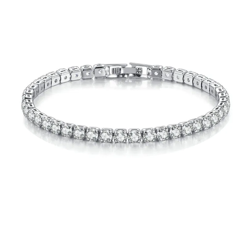 Bracelet de tennis en zircone cubique de luxe simple de 4 mm pour femmes et hommes, couleur or argent, chaîne en cristal, bijoux de fiançailles, cadeaux de fête de mariage