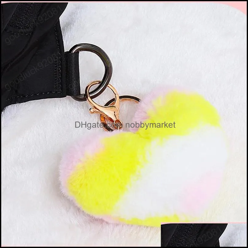 Stylish Rainbow Love Shape Ball Keychain Holder Bag Charm Ornament Cute Plush Pompom Car Key Ring Bags Trinket Chirstmas Gift