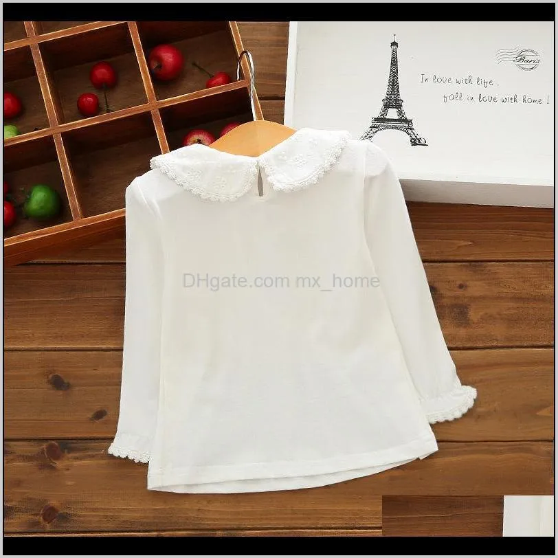 baby girls white blouses cotton lace shirt autumn winter fashion long sleeve turn-down collar toddler tops kids clothes 210305