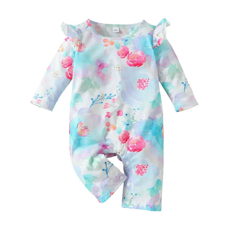 Ruffled Baby Long Sleeve Floral Romper For Autumn Winter Unisex