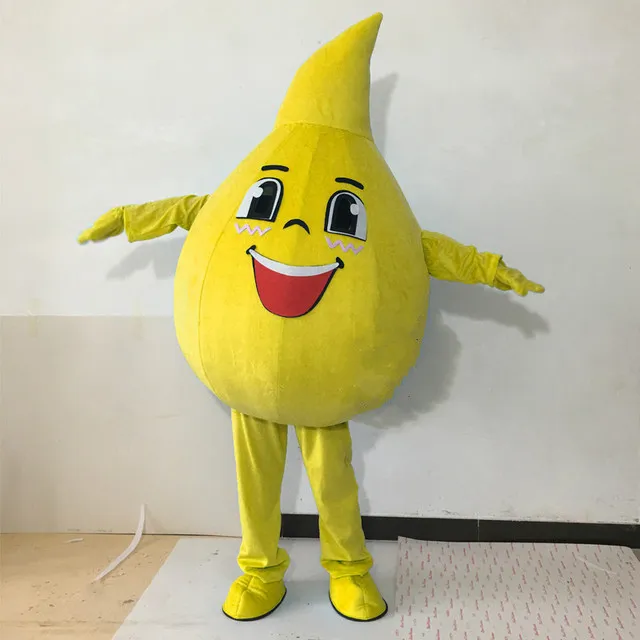 Halloween geel waterdruppel mascotte kostuum hoge kwaliteit cartoon anime thema karakter kerst carnaval kostuums volwassenen maat verjaardagsfeestje outdoor outfit