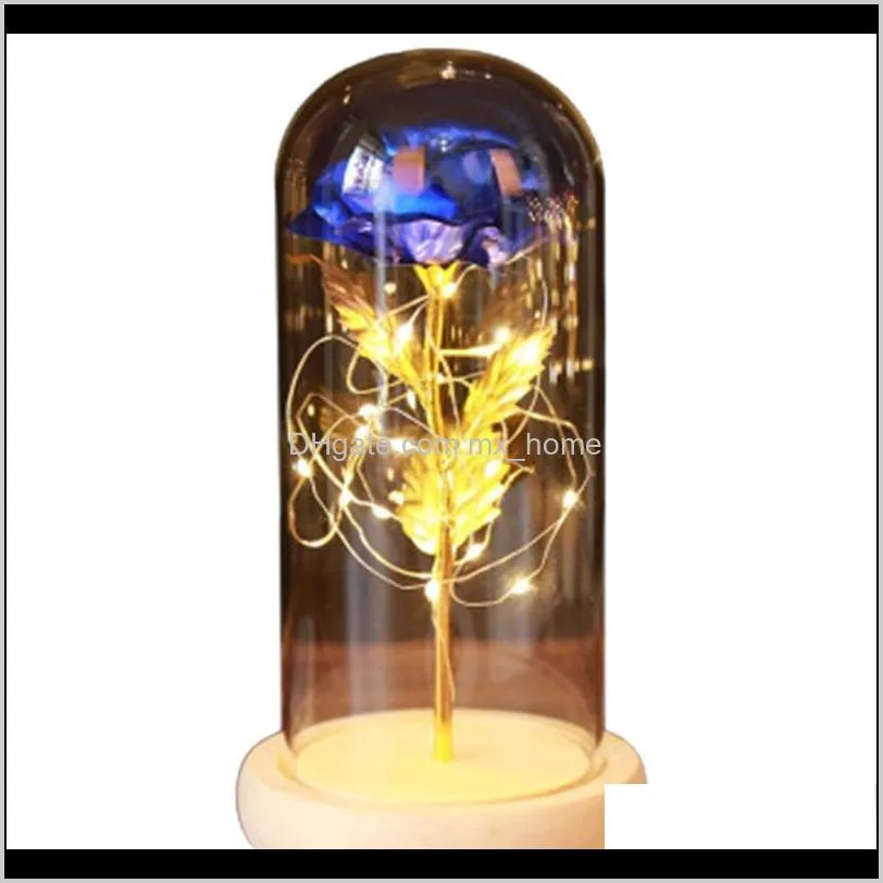 led rose eternal flower with fairy string lights in dome for wedding valentine`s day gift