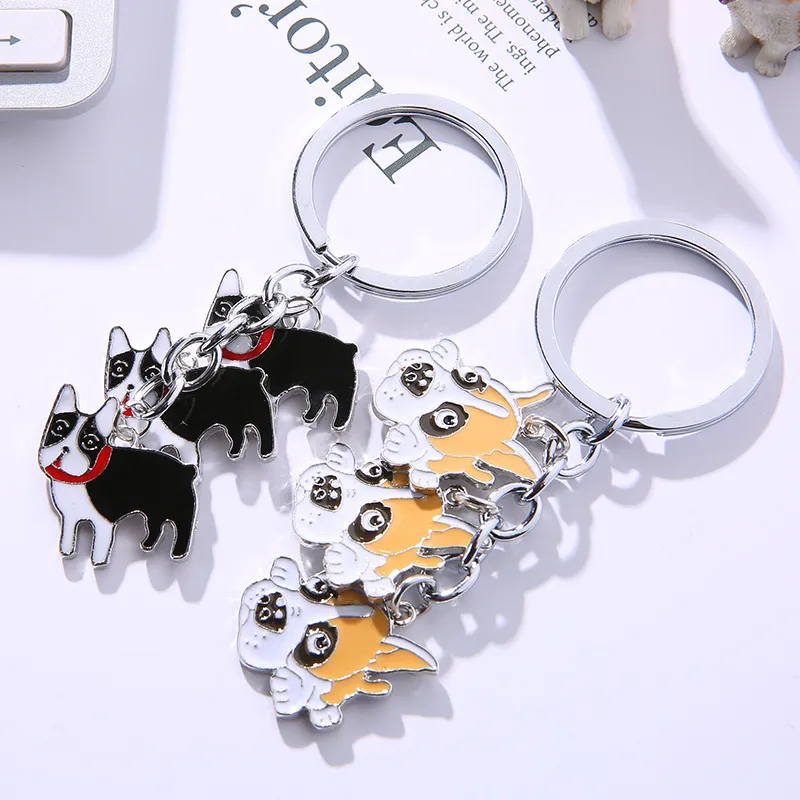 Fransk Bulldog Bilkedjor Gullig Ring Metal Pet Dog Hängsmycke Väska Charm Män Kvinnor Kedja Key Ring Holder Presenter