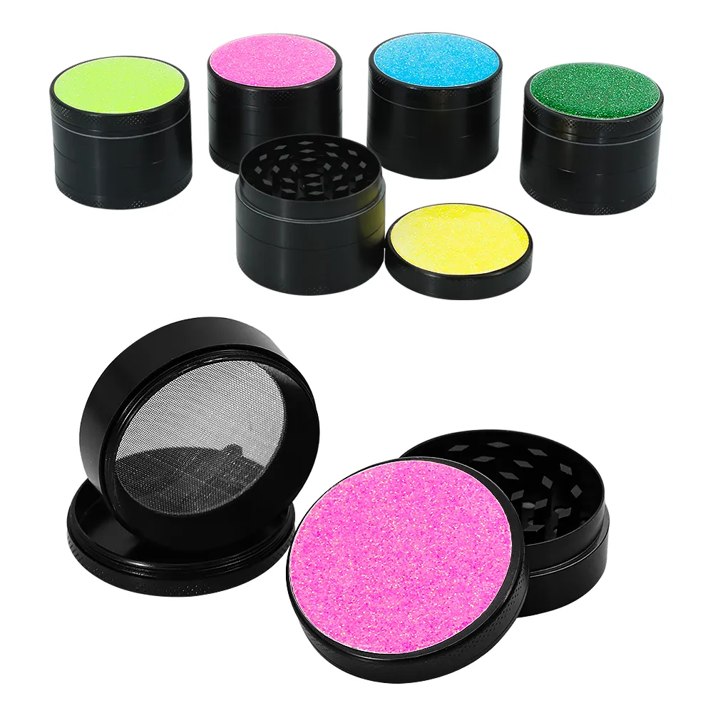 HONEYPUFF Metal Smoking Grinders Diameter 48MM Height 37 MM with Shiney 3D Glitter Stickers Wholesale