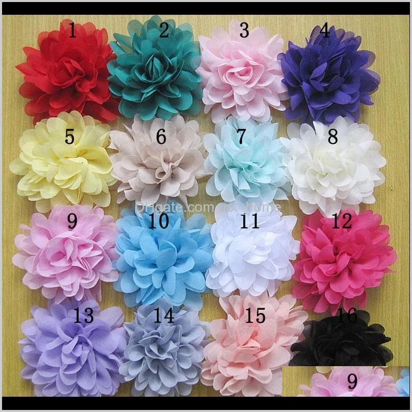 hot sale chiffon flowers flatback for baby kids headbands fluffy fabric flowers for hair clips hair accessories