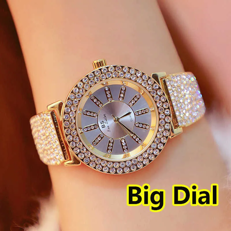 BS Bee Sister Volledige Diamond Horloge voor Dames Luxe Merk Big Dial Dames Polshorloges Quartz Vrouwelijke Crystal Unieke Reloj Mujer 210527
