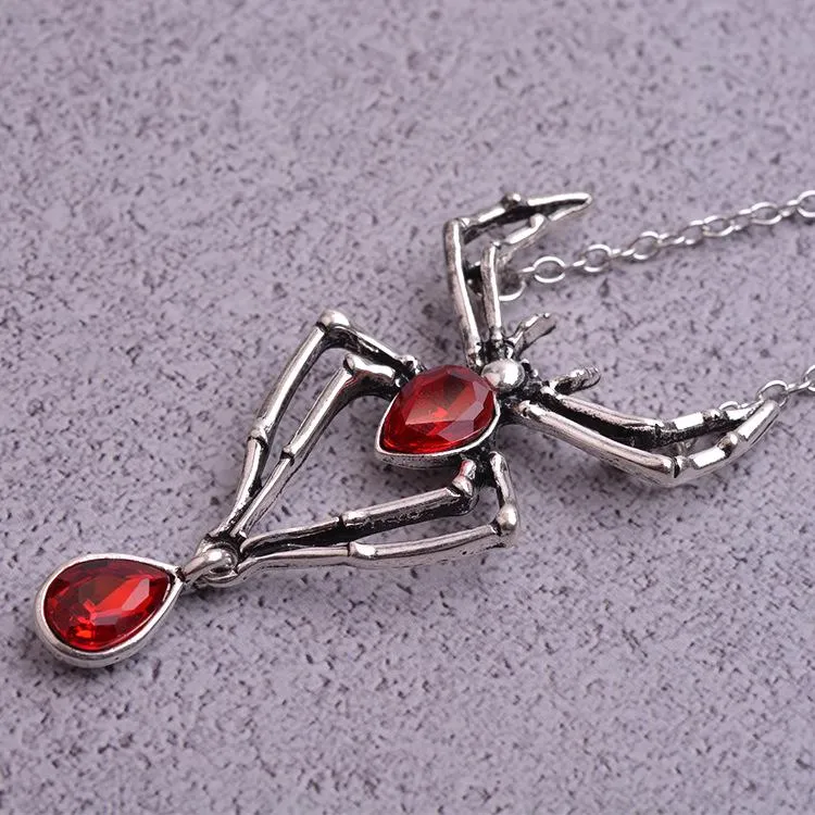 Anhänger Halsketten Halloween Retro Spinnen Halskette Roter Edelstein Glas Urlaub Party Ornamente