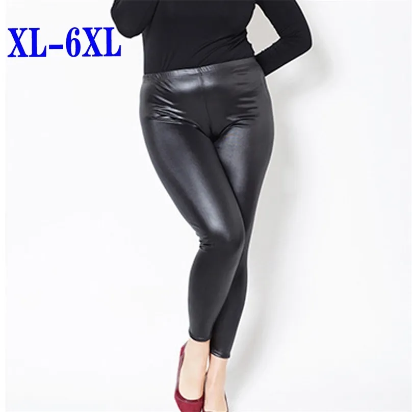 Plus Size XL-6XL Liggings Leggings Mulheres Faux Leis Leis Alta Elastic Stretch Calças Skinny Skinny Calças Grande Tamanho 210925