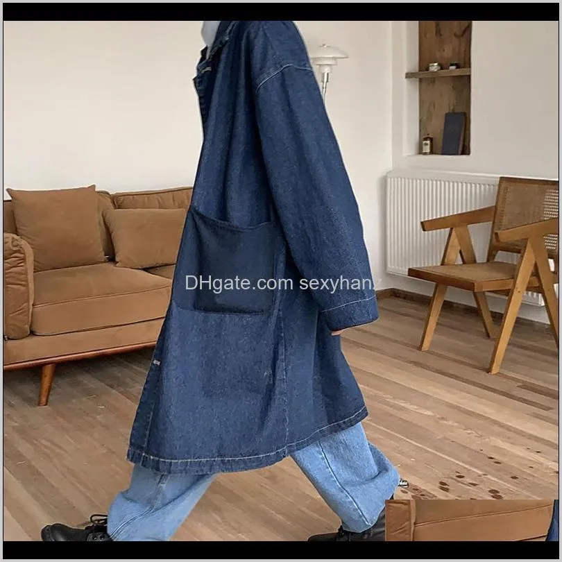 men`s trench coat 2020 autumn and winter new handsome japanese denim long coat young people personality fashion trend clothing1