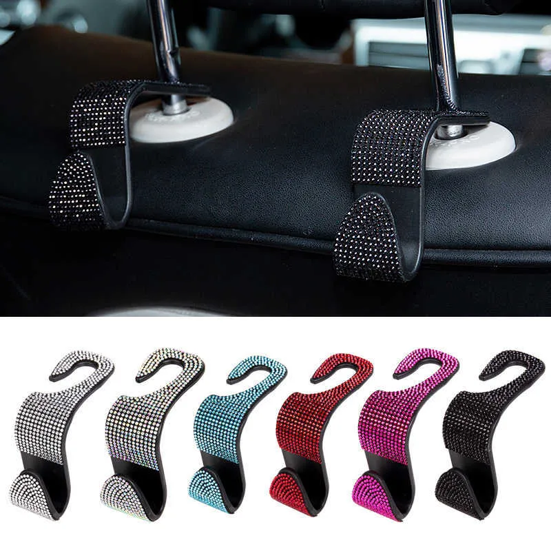 Car Seat Back Hook Diamond Bling Rhinestones Hanger Auto Universal Headrest Mount Storage Holder Interior Accessories