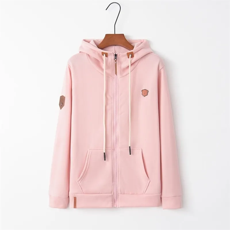 Harajuku kvinnor hoodies mode höst vinter långärmad rosa kvinnlig dragkedja sweatshirt plus storlek bomull flicka kappa s-5xl 210522