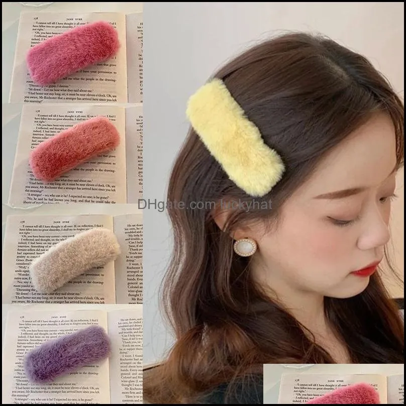 Korea Style Plush Faux Rabbit Fur Hairpin Women Girls Hair Clips Pins Barrettes Ornaments Headdress Hair Accessories