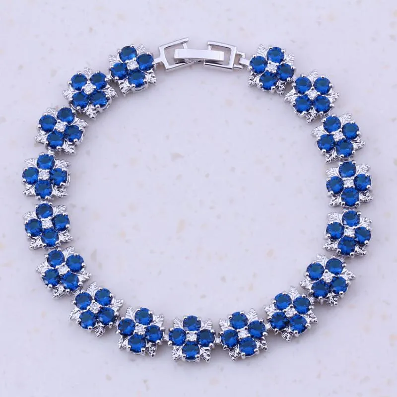 Melek Mavi Oluşturulan Kristal Gümüş Renk Charm Bilezikler Kadınlar Düğün Moda Takı Ücretsiz Hediye Kutusu D0015 Bağlantı, Zincir